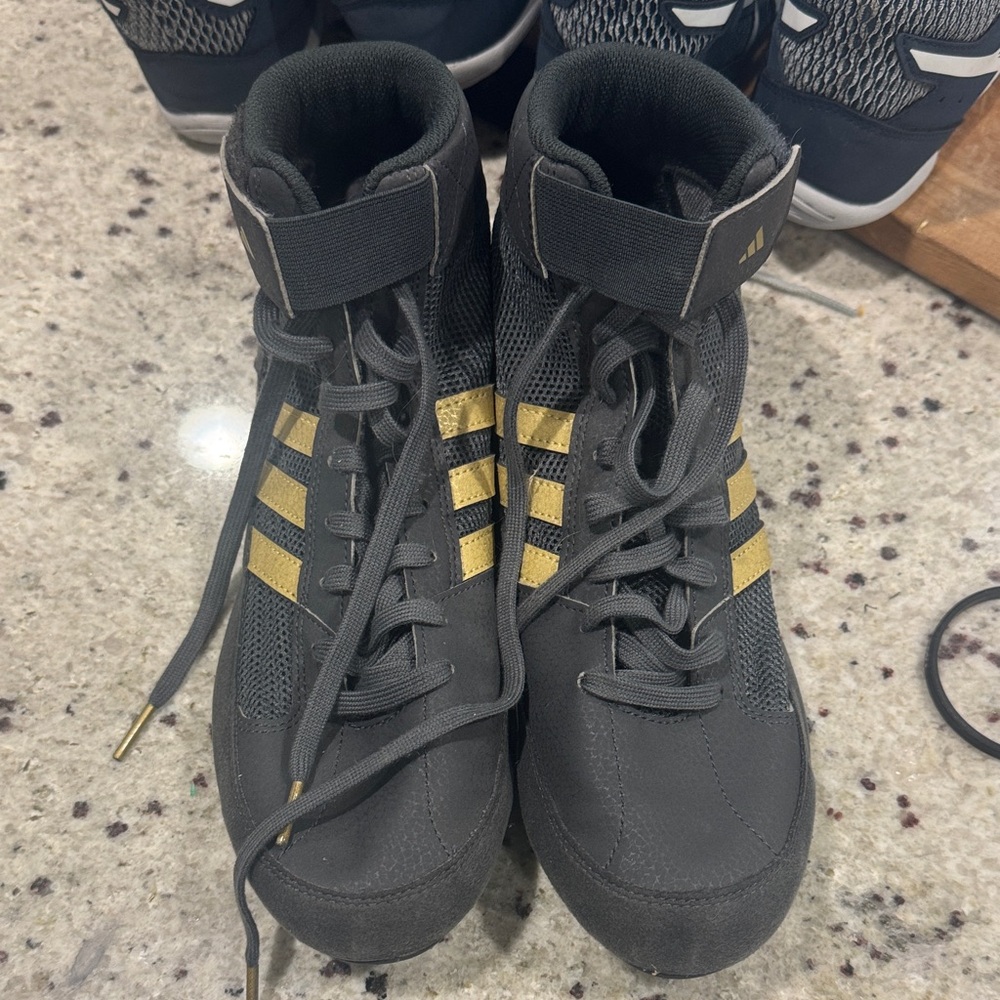 Adidas Black and Gold Striped High-Tops